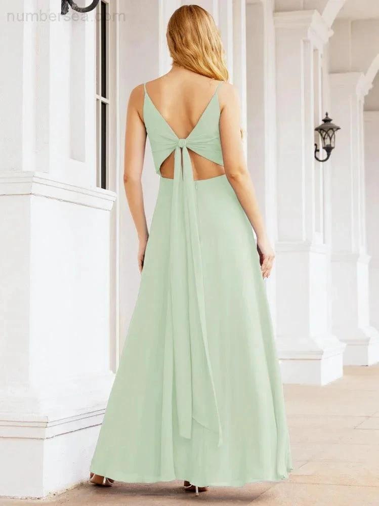ZapDress Spaghetti Strap Bridesmaid Dresses V Neck Butterfly Back Fromal Evening Party Prom Gown 28036 (ZD17001)