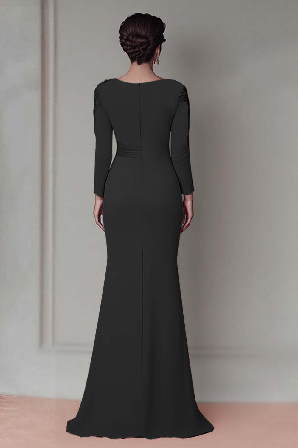 Blush Lace Sheath Mother Of The Bride Dress with Long Sleeves