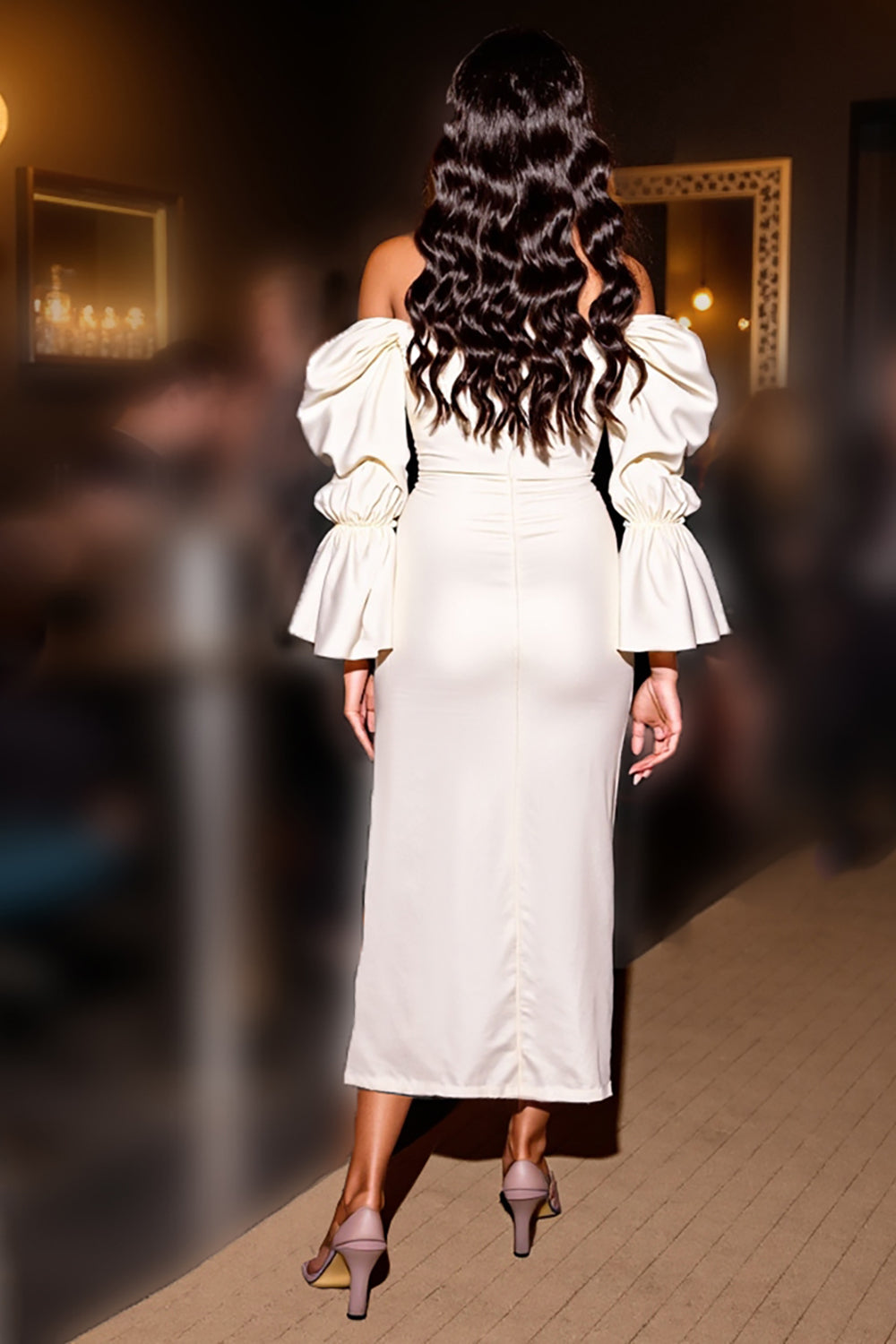 White Satin Corset Tight Midi Homecoming Dress with Slit