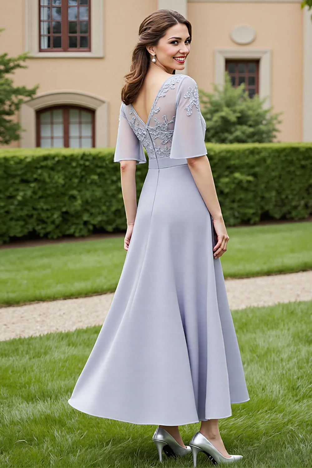 Silver A Line Mother Of The Bride Dress With Appliques