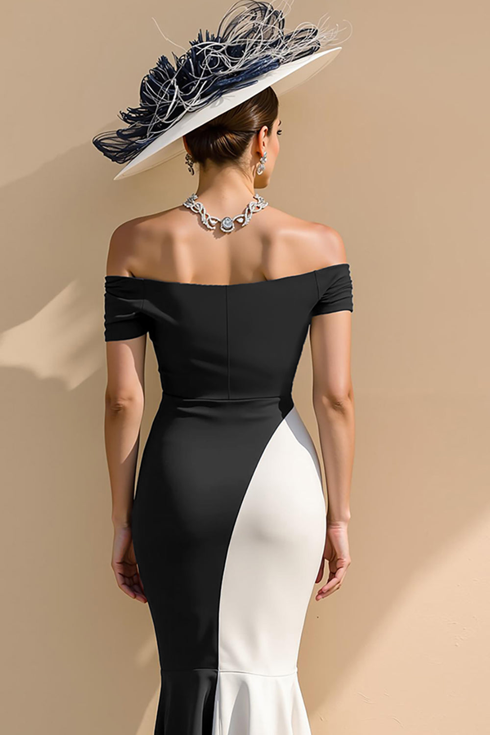 Black and White Patchwork Mermaid Ruffled Long Mother of the Bride Dress