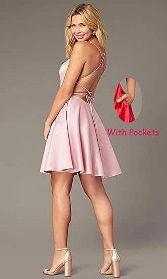 Spaghetti Straps Homecoming Dress Short Satin Puffy Cocktail (ZD11613)