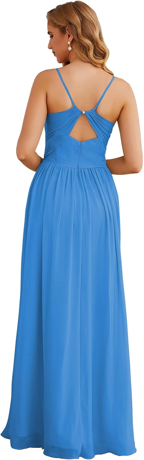 Spaghetti Strap Bridesmaid Dresses for Women Chiffon Long Formal Party Prom Gowns