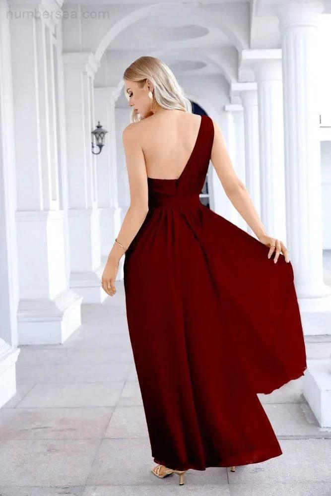 Ladies Chiffon One Shoulder Bridesmaid Evening Dress Wedding Party Evening Dress 28133 (ZD17003)