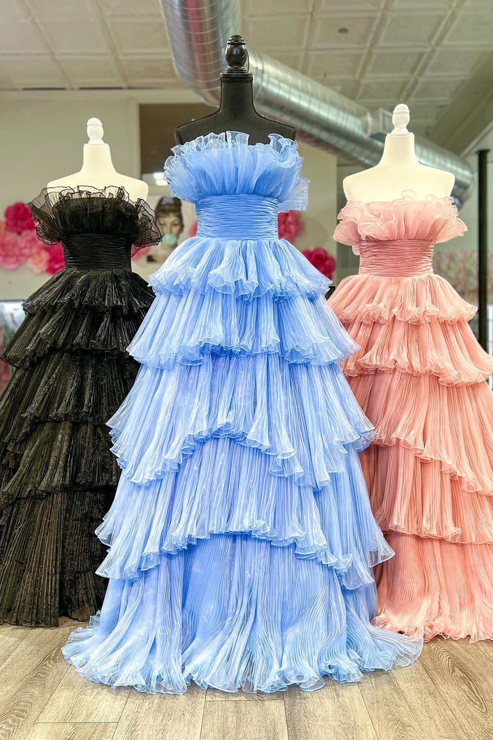 Beauty A Line Strapless Pink Long Prom Dress with Ruffles