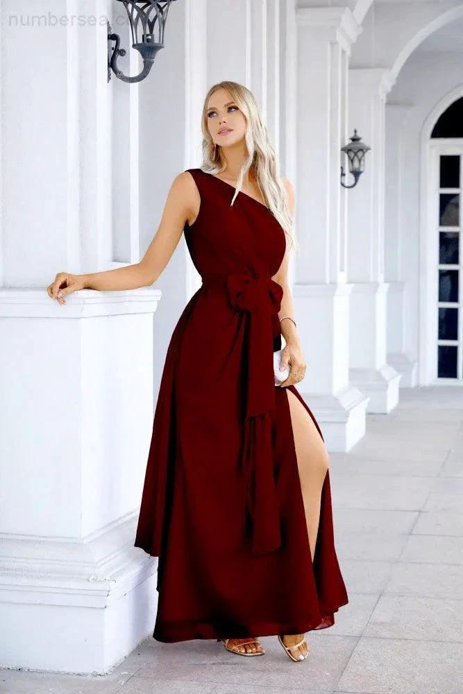 Ladies Chiffon One Shoulder Bridesmaid Evening Dress Wedding Party Evening Dress 28133 (ZD17003)