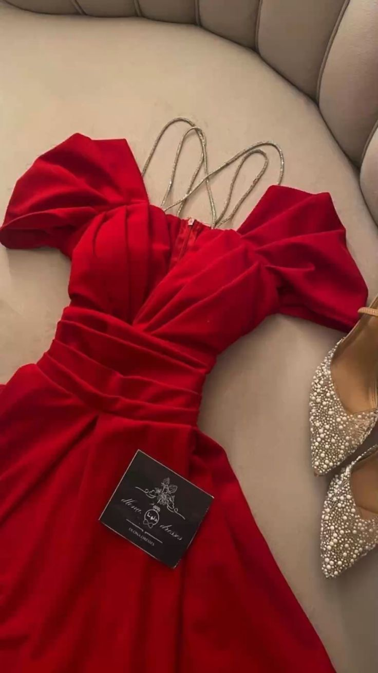 Beautiful Off The Shoulder Red Satin Pleated Party Dress Spaghetti Strap Prom Dress Evening Dress - View 2 | VelvetHem