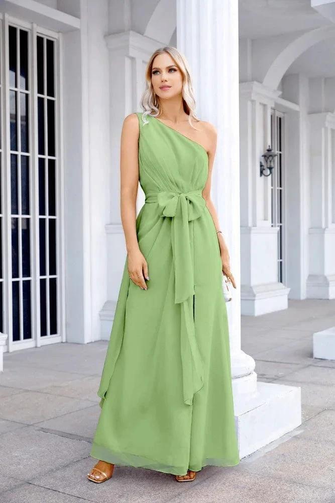 Ladies Chiffon One Shoulder Bridesmaid Evening Dress Wedding Party Evening Dress 28133 (ZD17003)