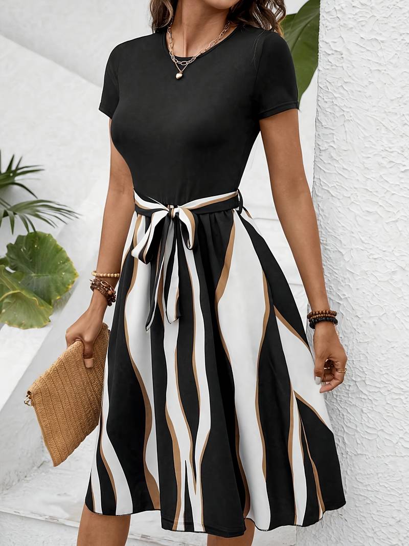Holly Timeless Short Sleeved Dress with Self Tie Belt Chic Silhouette Collection