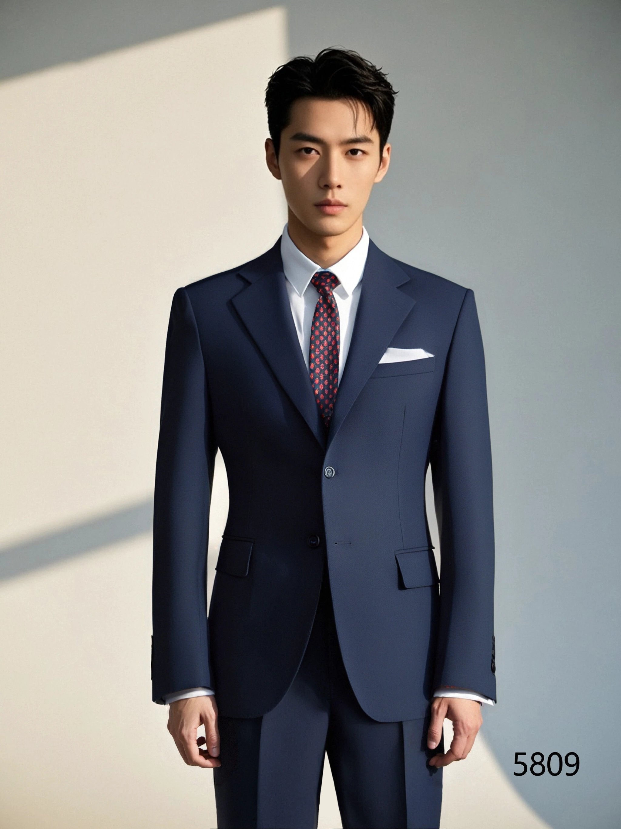 Navy Blue Wool 3 Piece Wedding Suit For Groom And Groomsmen (ZD17116)