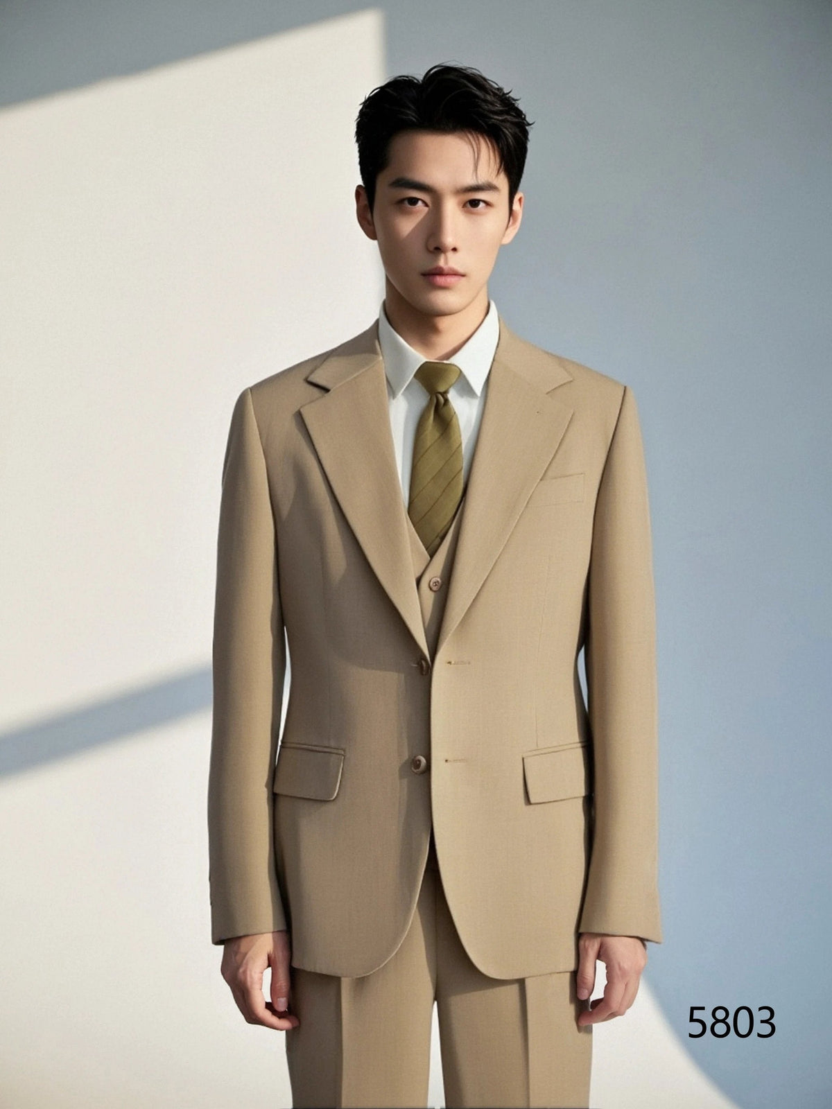 Beige Linen Blend 3 Piece Tailored Wedding Suit For Groom And Groomsmen (ZD17119)