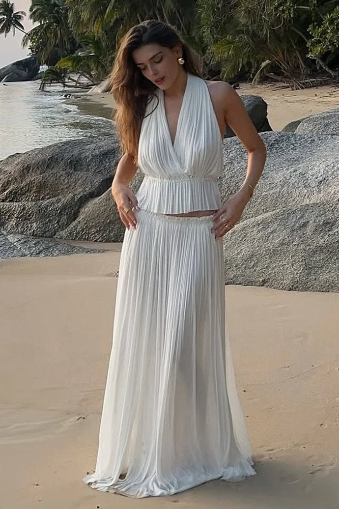 Tailored Pleated Halter Top Dress for Modern Fashion Wear