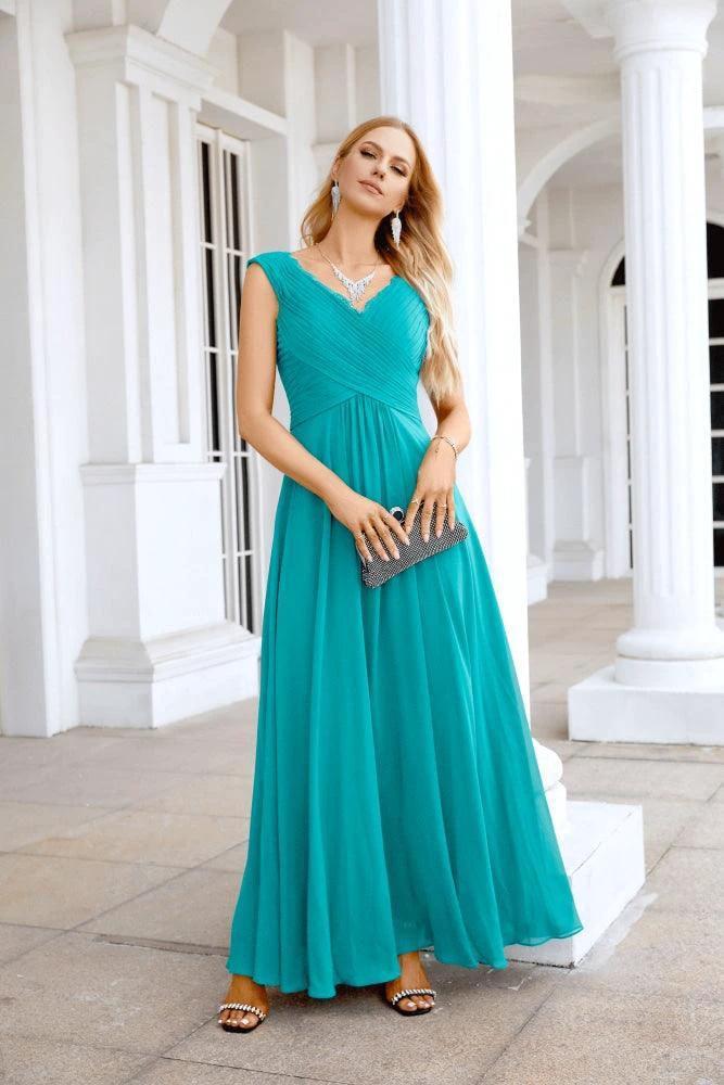 Ladies Chiffon V Neck Sleeveless Floor Length Bridesmaid Evening Dress Wedding Party Evening Dress 28126 by numbersea