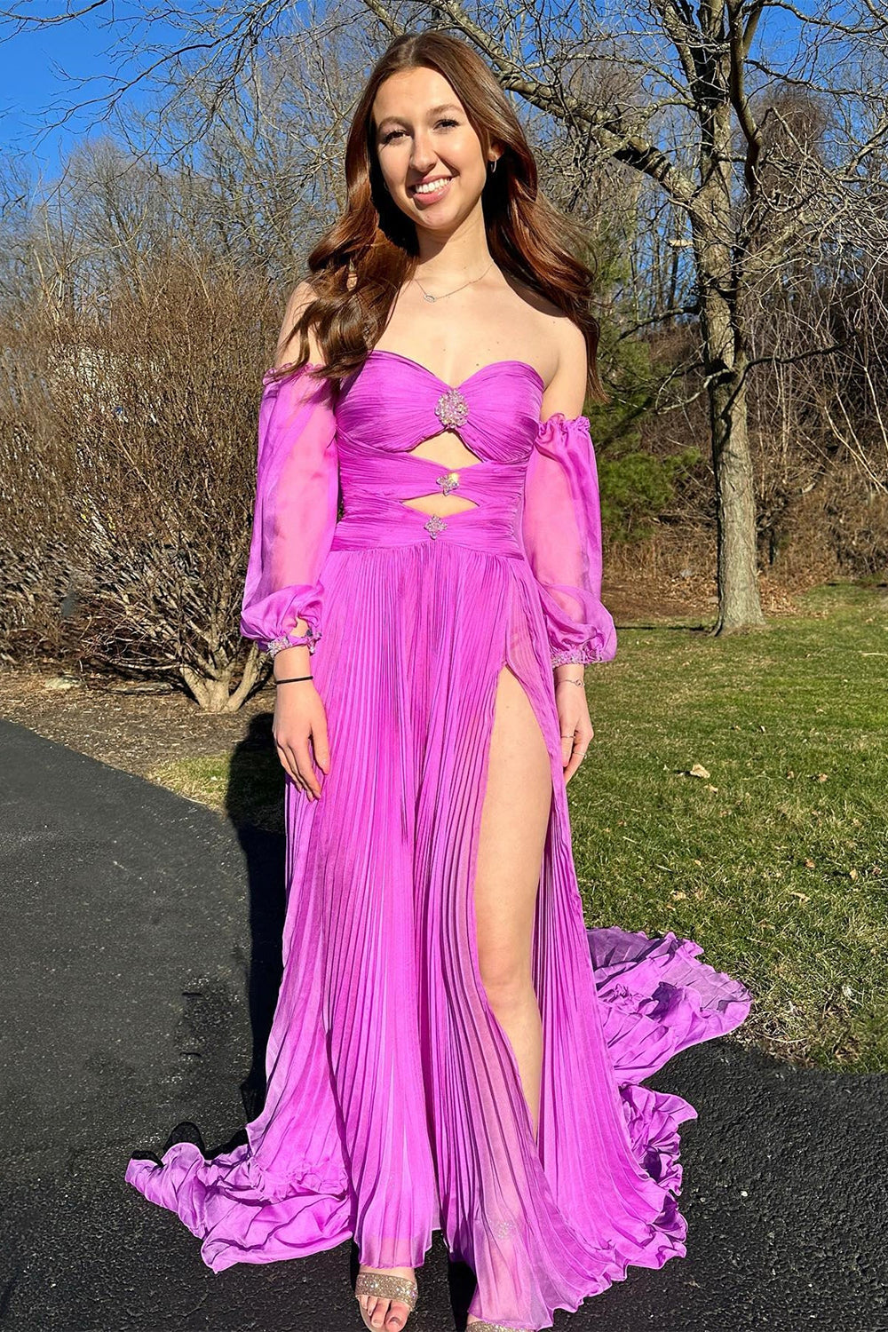 Stylish A Line Sweetheart Blue Long Prom Dress with Keyhole