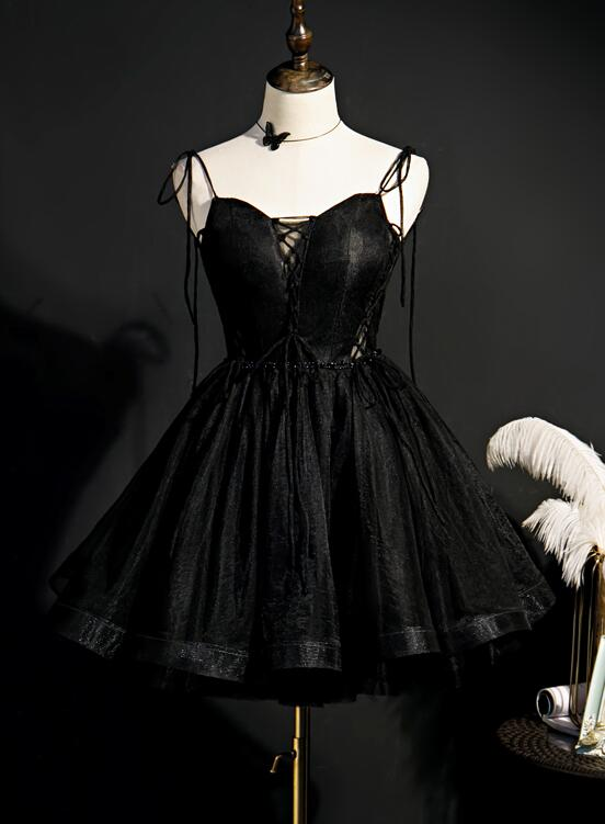 Black Straps Tulle Short Homecoming Dress - VelvetHem