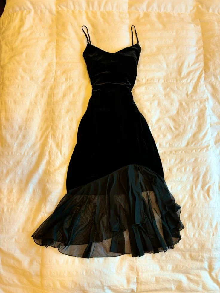 Black Velvet Tiered Cocktail Dress Prom Party Gowns Formal Dresses(Jacket not included) fg7231 - View 8 | VelvetHem