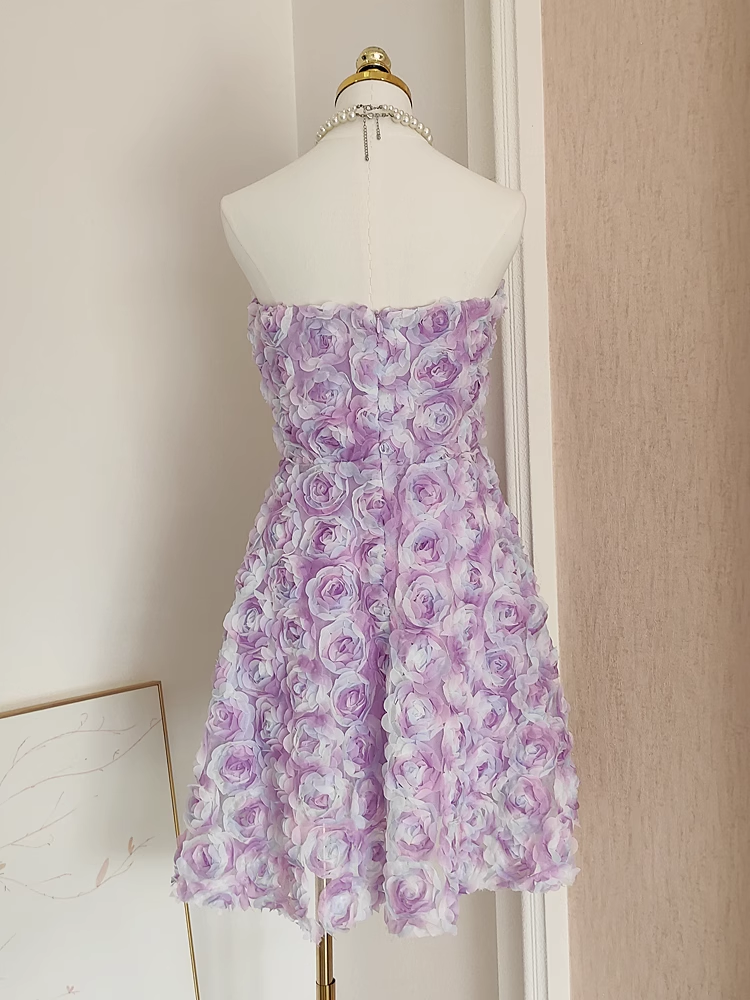 Sexy A Line Sweetheart Lilac Lace Vacation Dresses Short Floral Birthday Outfits - View 2 | VelvetHem