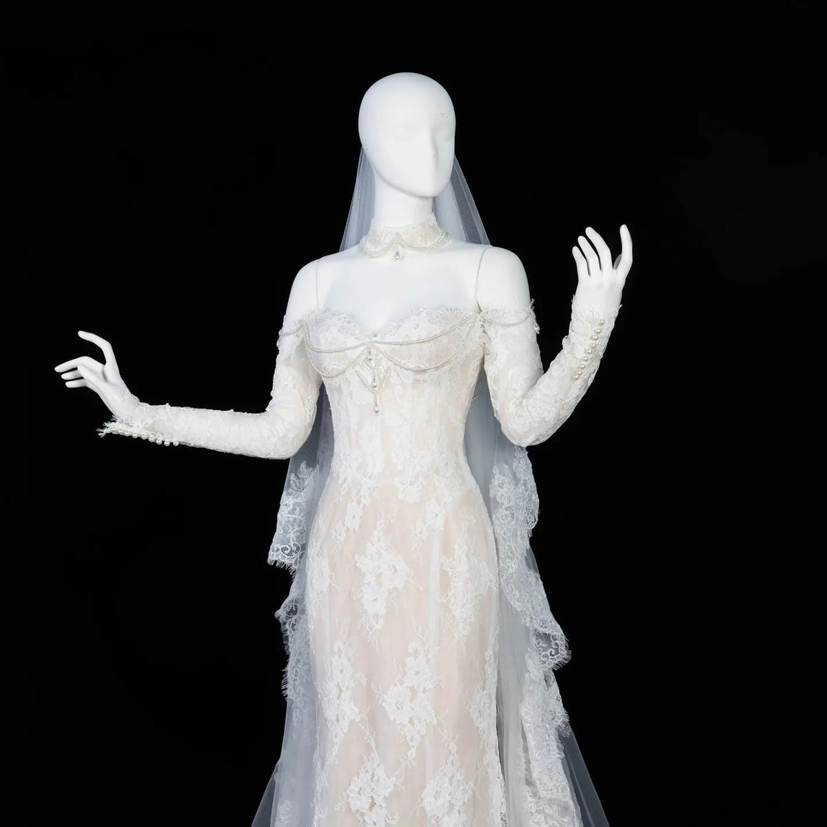 Elegant Ivory Sweetheart Neckline Sheer Lace Mermaid Wedding Dress with Veil ZP133