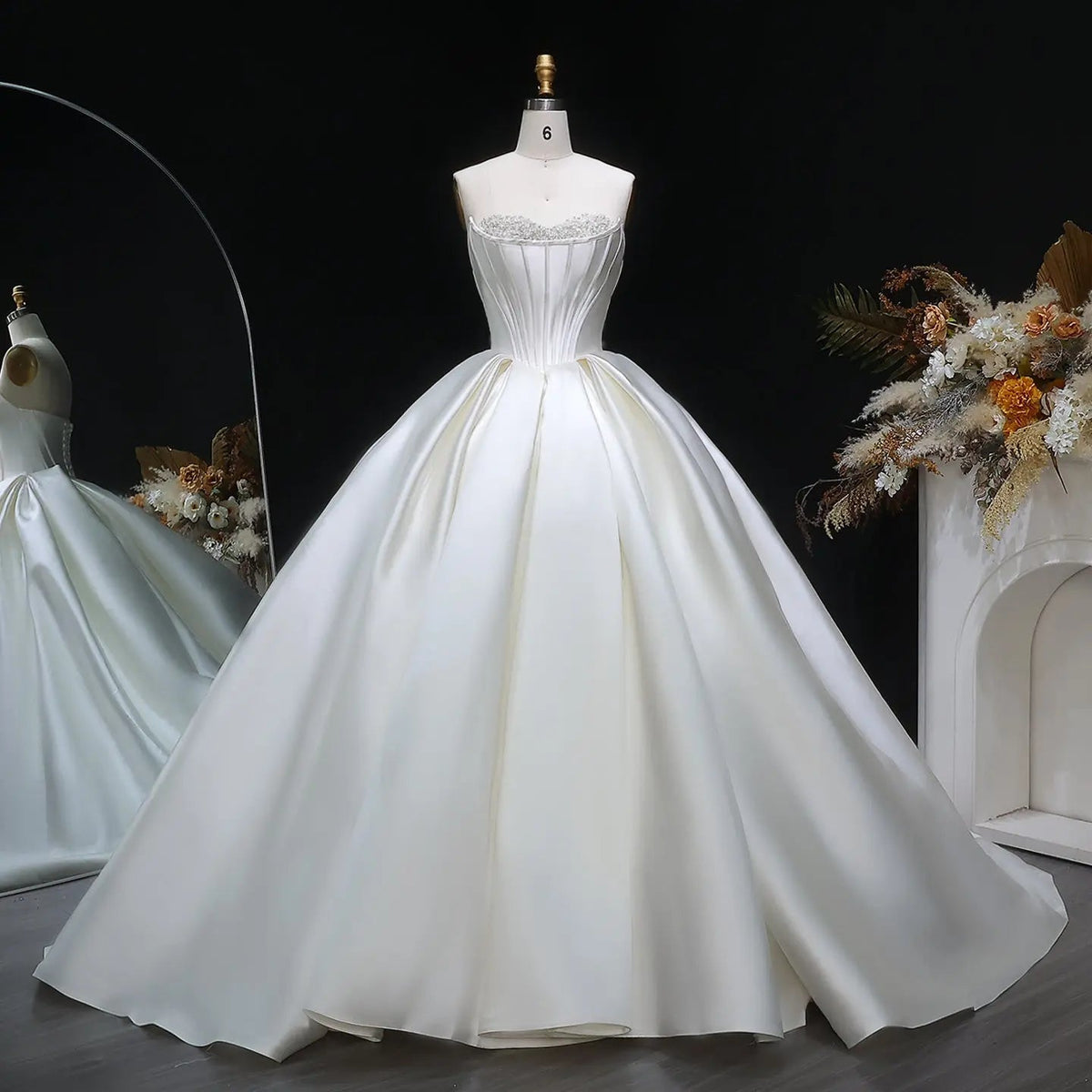 Luxury Pearl Strapless Ball Gown White Wedding Dress ZP192