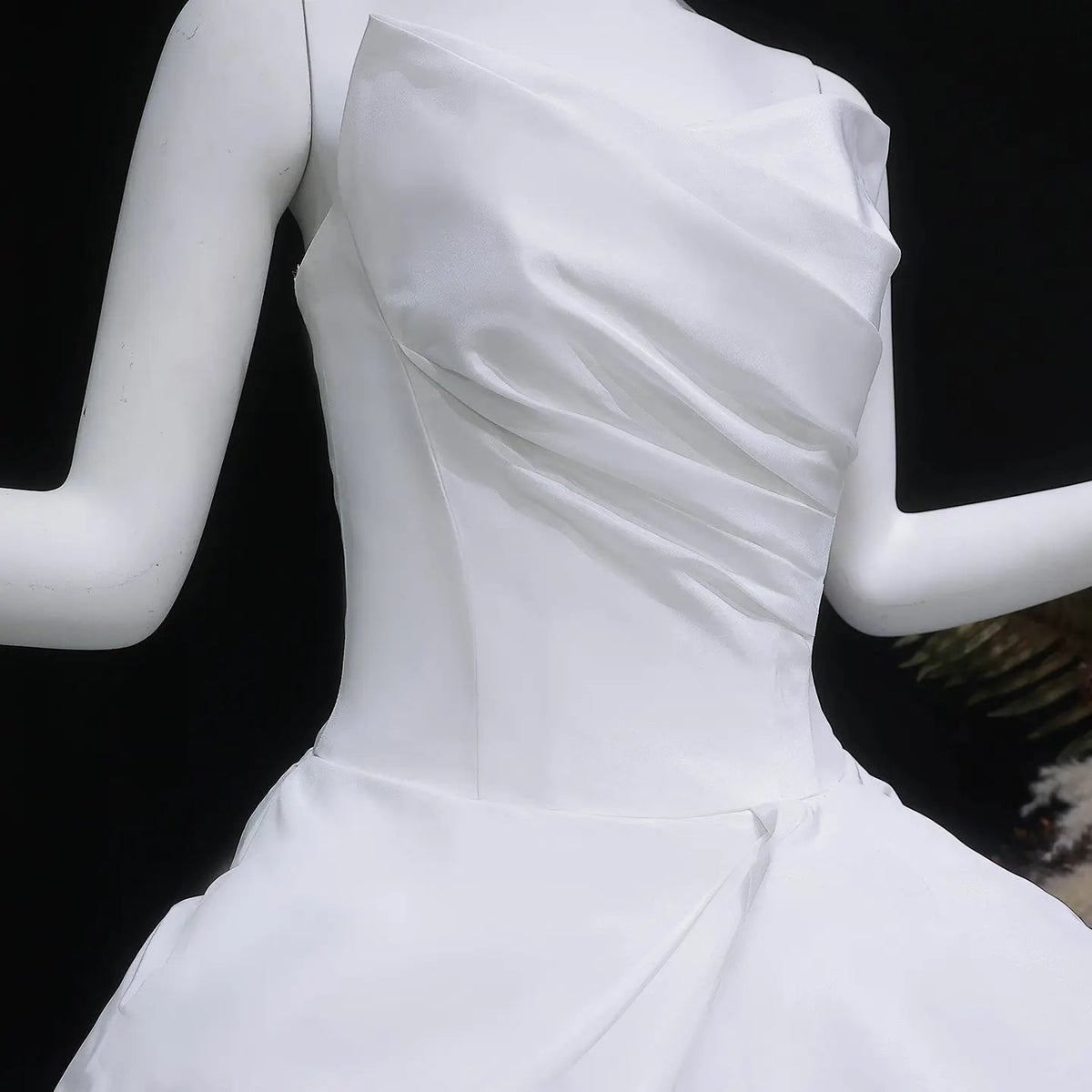 White Ruched Bodice Tiered Voluminous Satin Bridal Gown ZP210