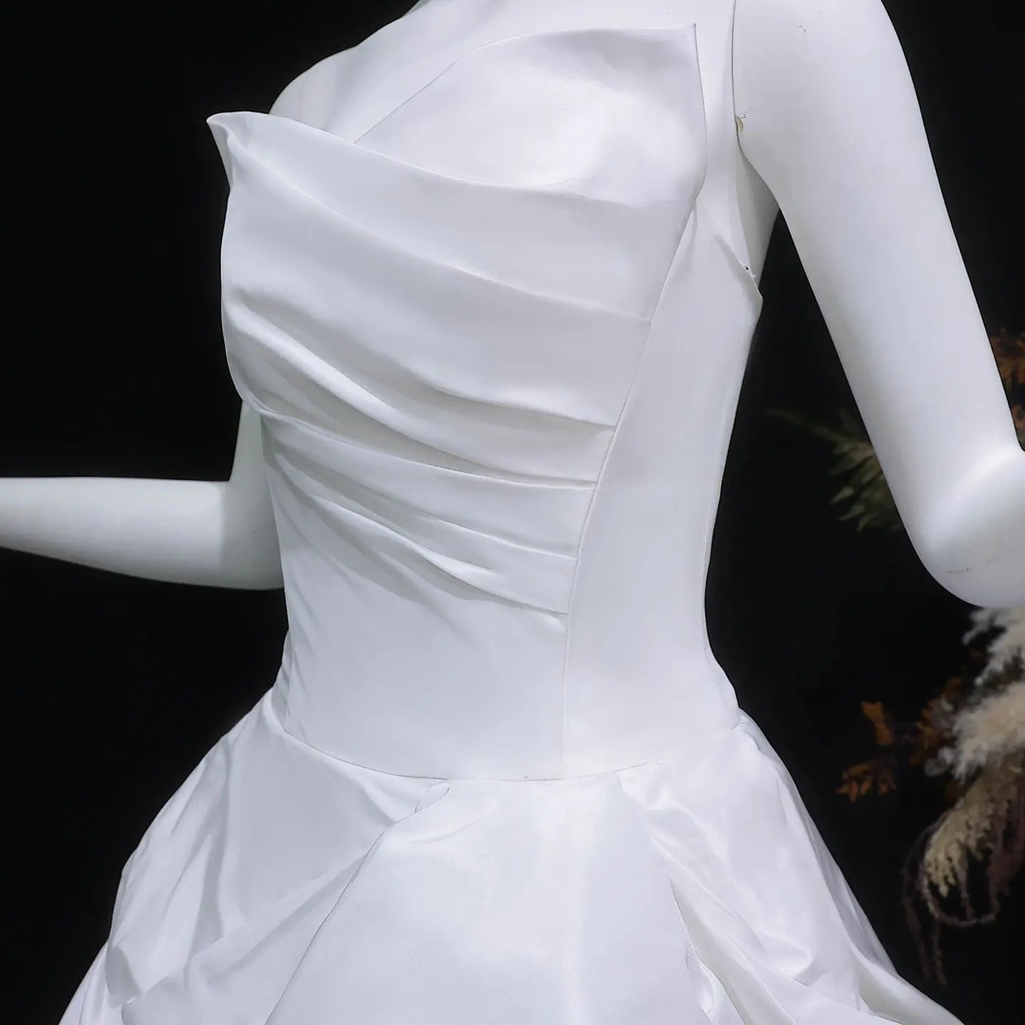 White Ruched Bodice Tiered Voluminous Satin Bridal Gown ZP210