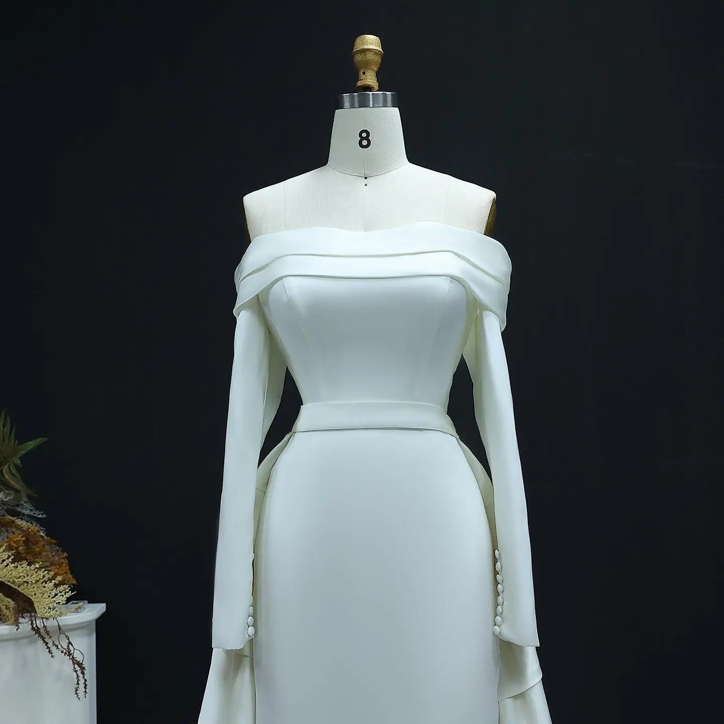 Luxury Minimalist Off Shoulder Wedding Dress with Overskirt ZP177