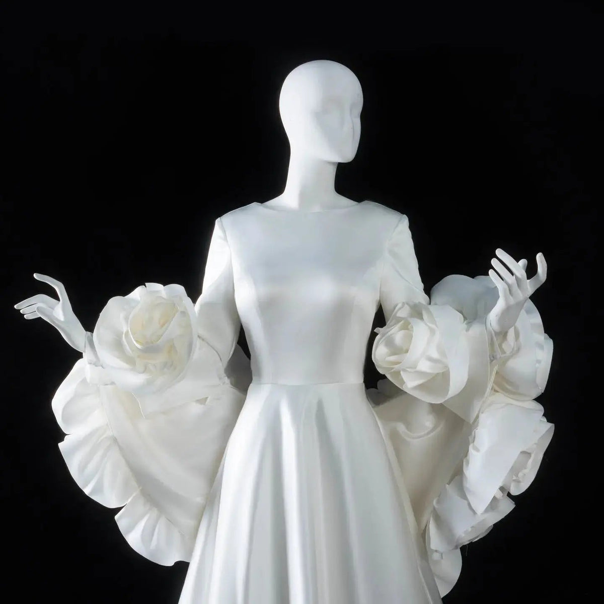 Ivory  Romantic A-Line Satin Wedding Dress 3D Rose Floral With Veil  ZP033