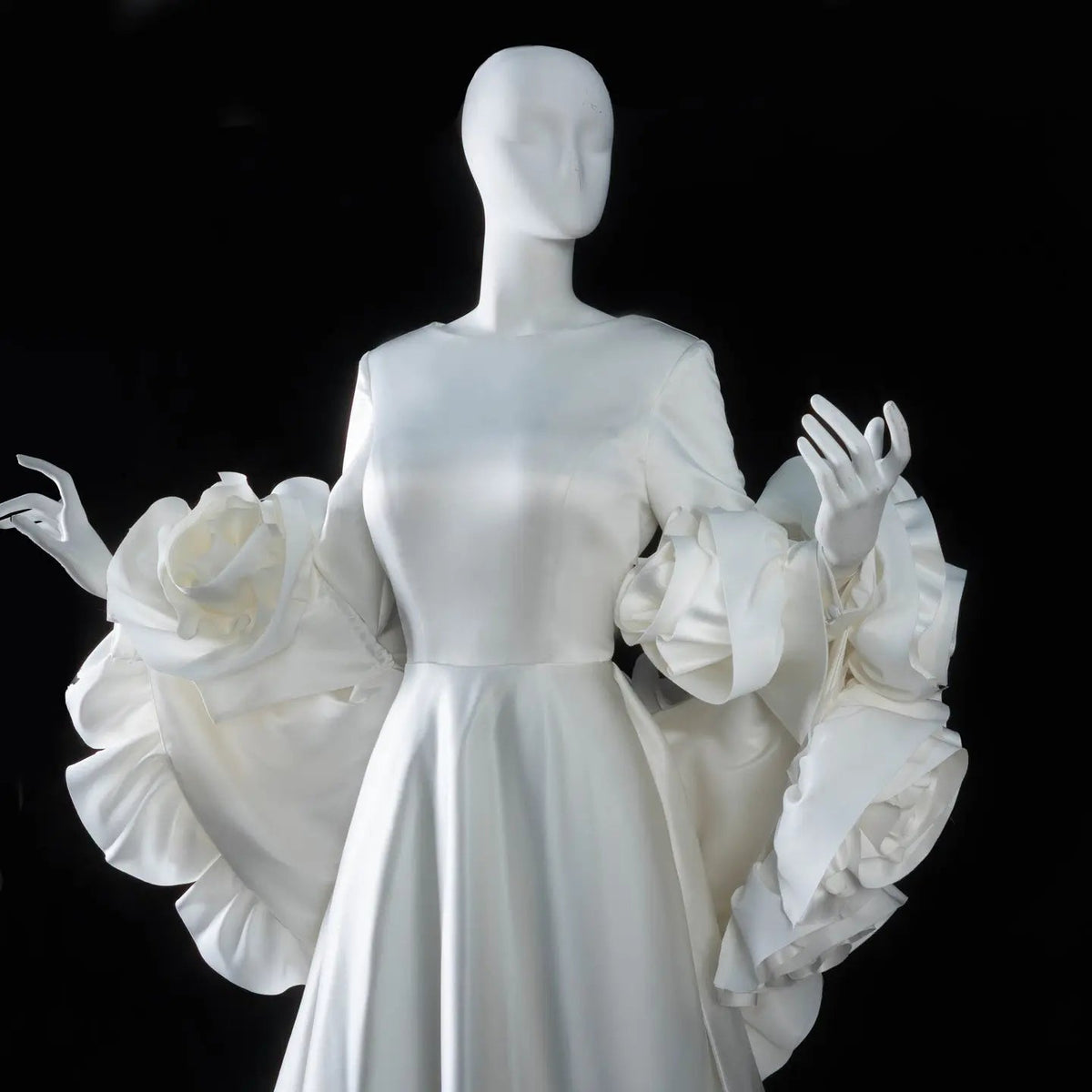 Ivory  Romantic A-Line Satin Wedding Dress 3D Rose Floral With Veil  ZP033