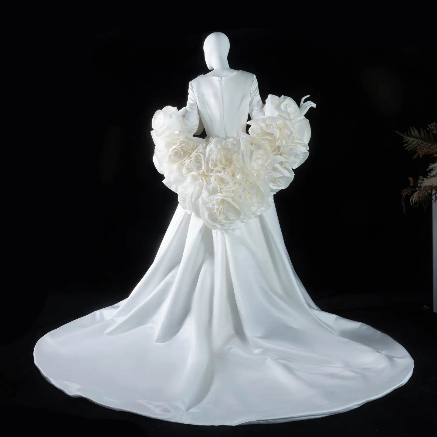 Ivory  Romantic A-Line Satin Wedding Dress 3D Rose Floral With Veil  ZP033