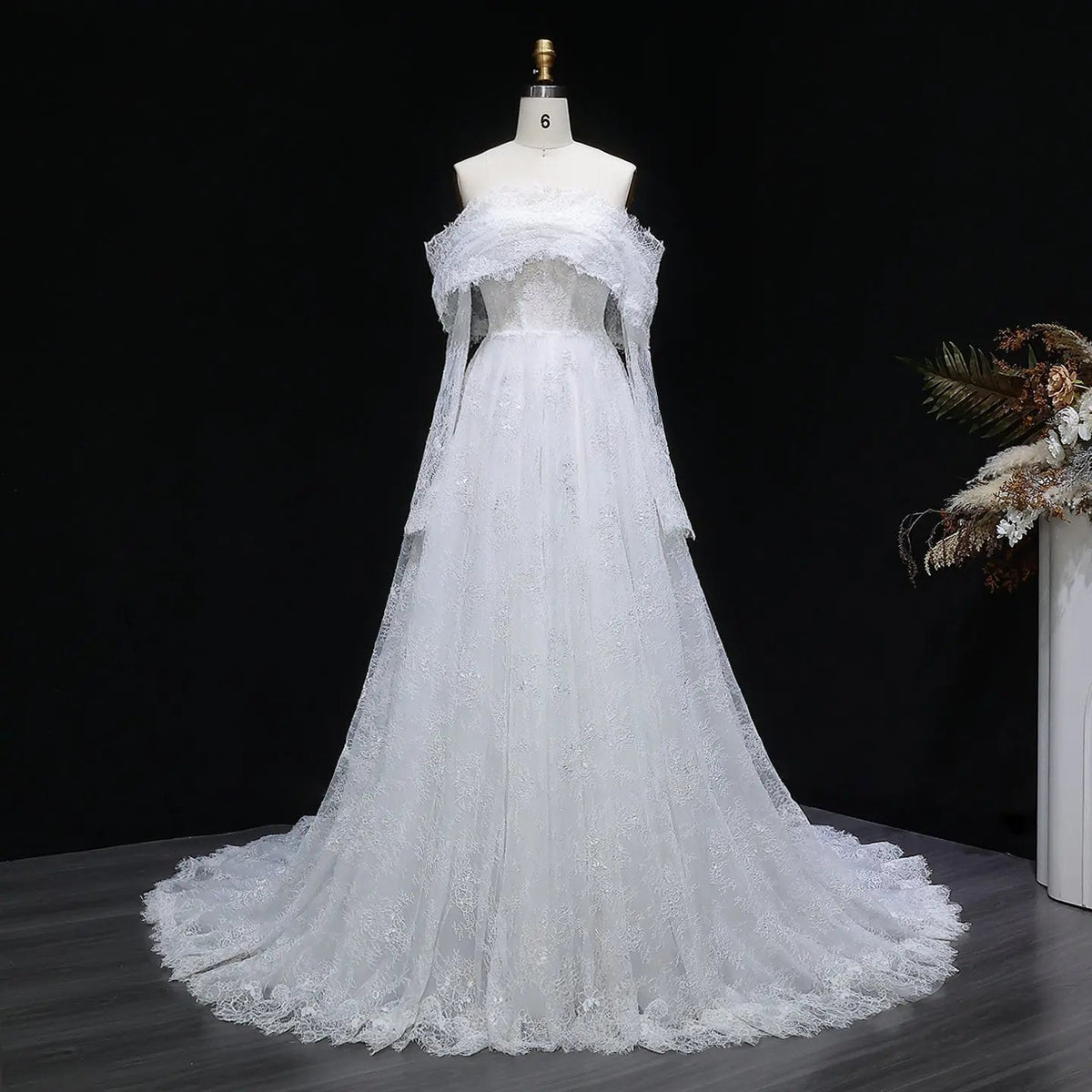 Luxury Off Shoulder Wedding Dress with Long Sleeves ZP175
