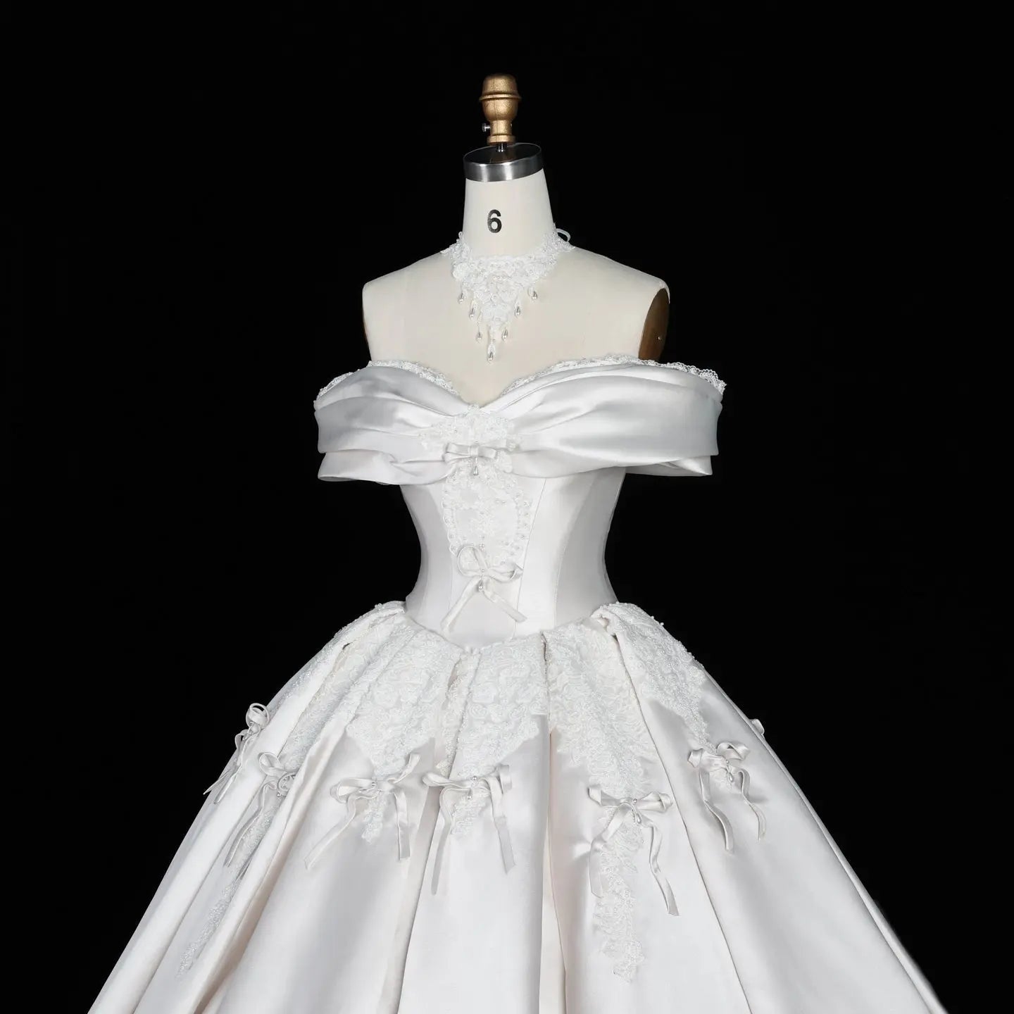 Off the Shoulder White Satin Ball Gown Wedding Dress with Long Cathedral Train ZP017