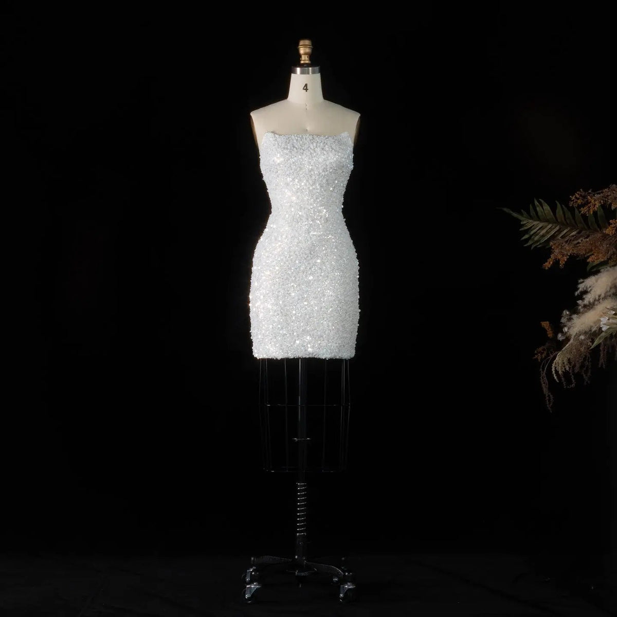 Luxury White Sequin Pearl Strapless Short Wedding Dress ZP189