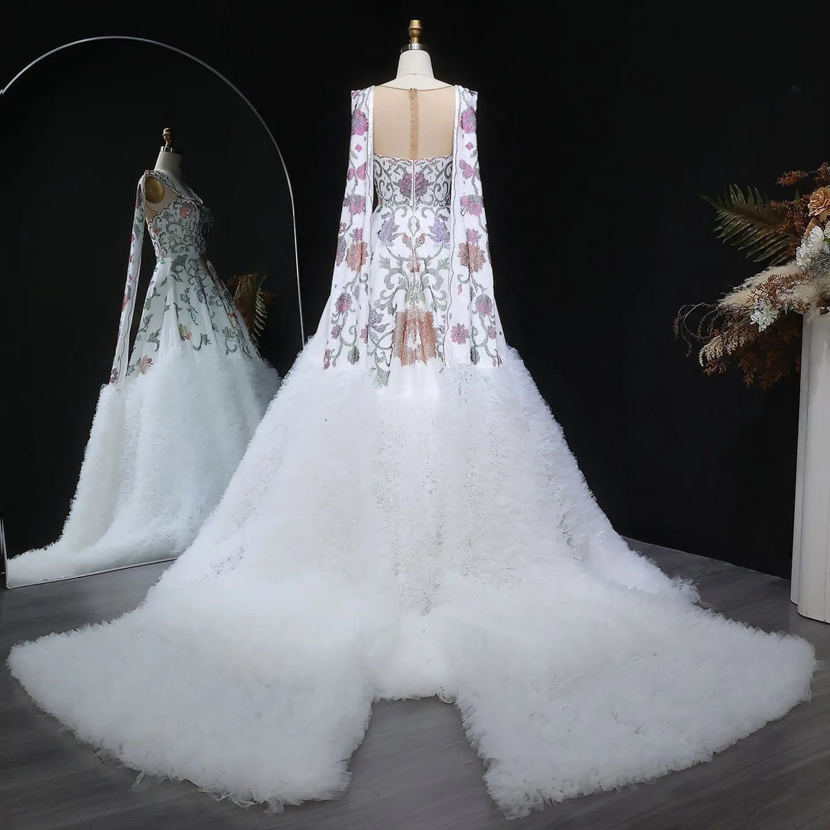 Luxury White Off-Shoulder Diamond Ball Gown Wedding Dress with Cape ZP187