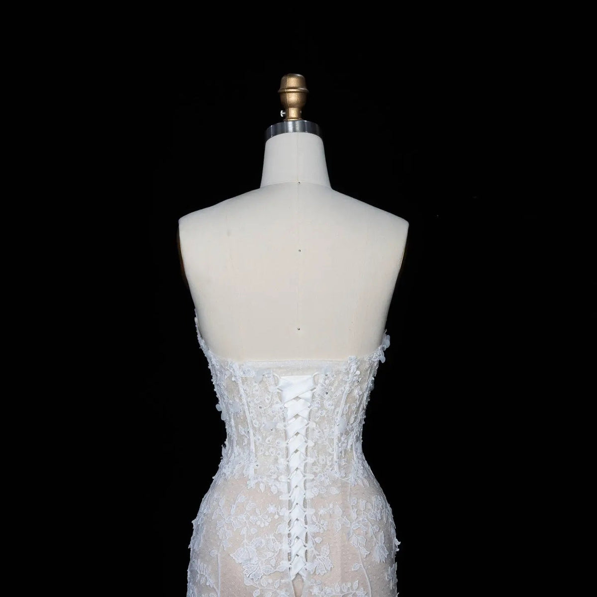White Nude Lace Fairytale  Mermaid Wedding Dress 3D Floral  Train  ZP037