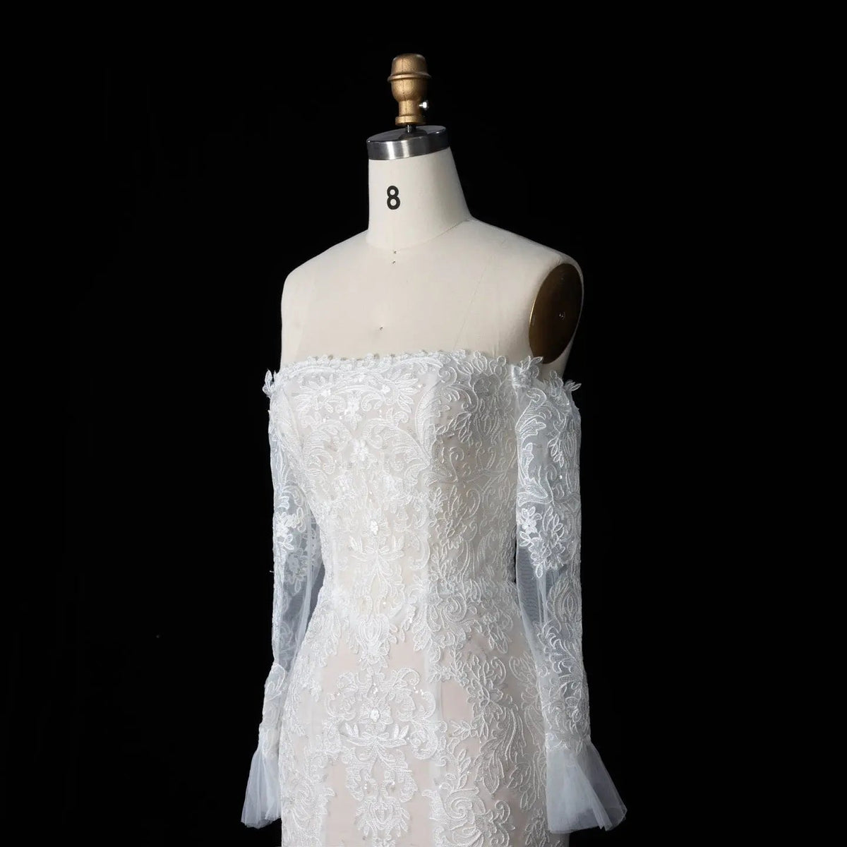 Off White  Lace Stunning Feminine Mermaid Wedding Dress Train  ZP036