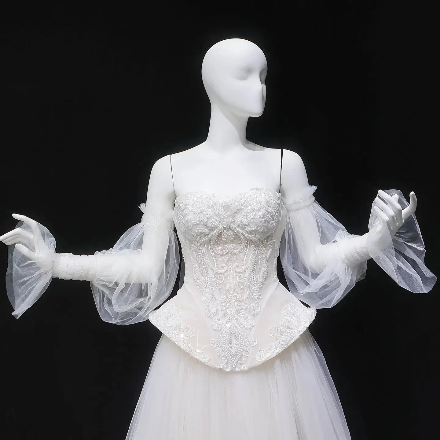 Luxury Ivory Off-the-Shoulder Lace Corset Tulle Train Wedding Dress ZP135