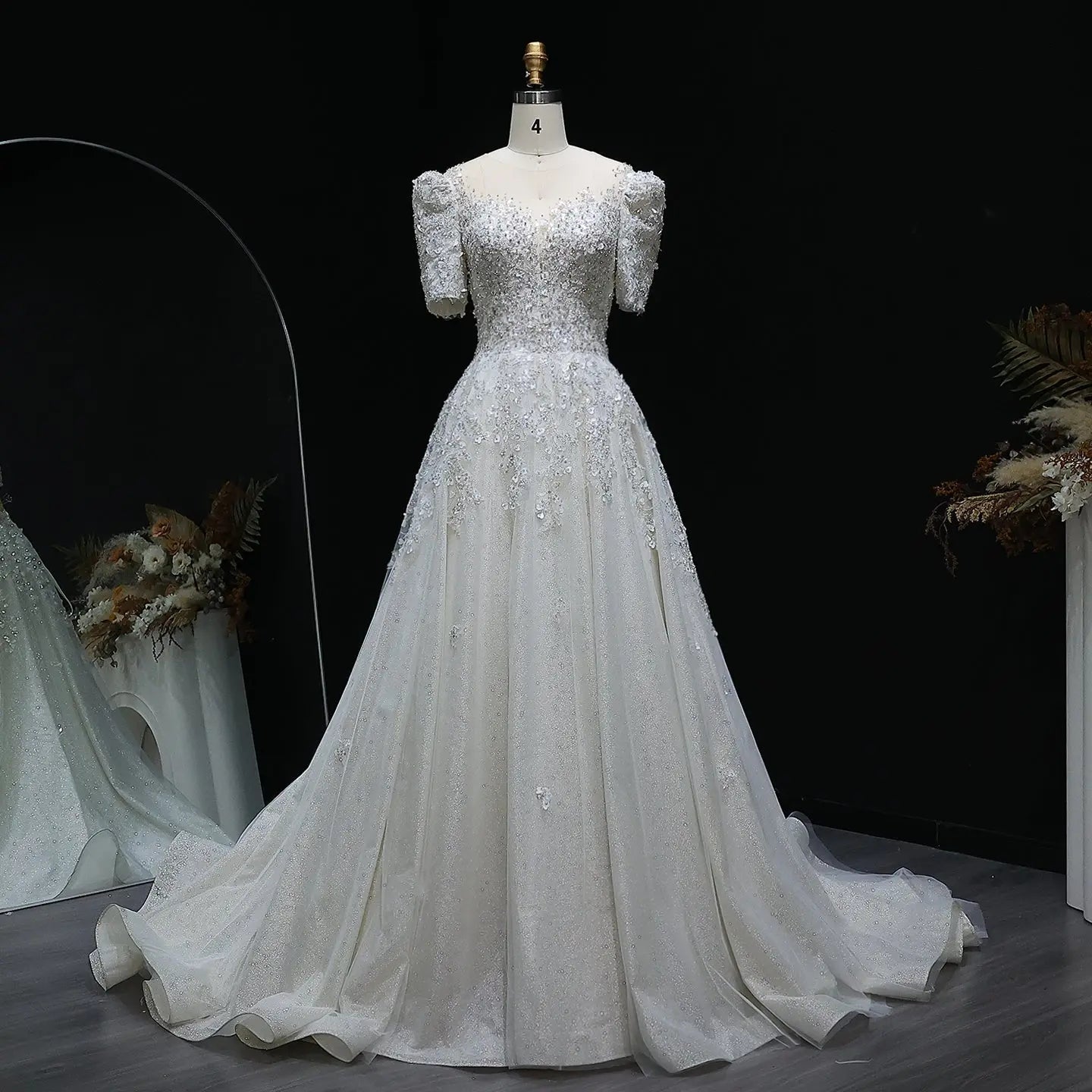 Luxury Beaded Puffy Lace Off Shoulder Wedding Dress ZP179