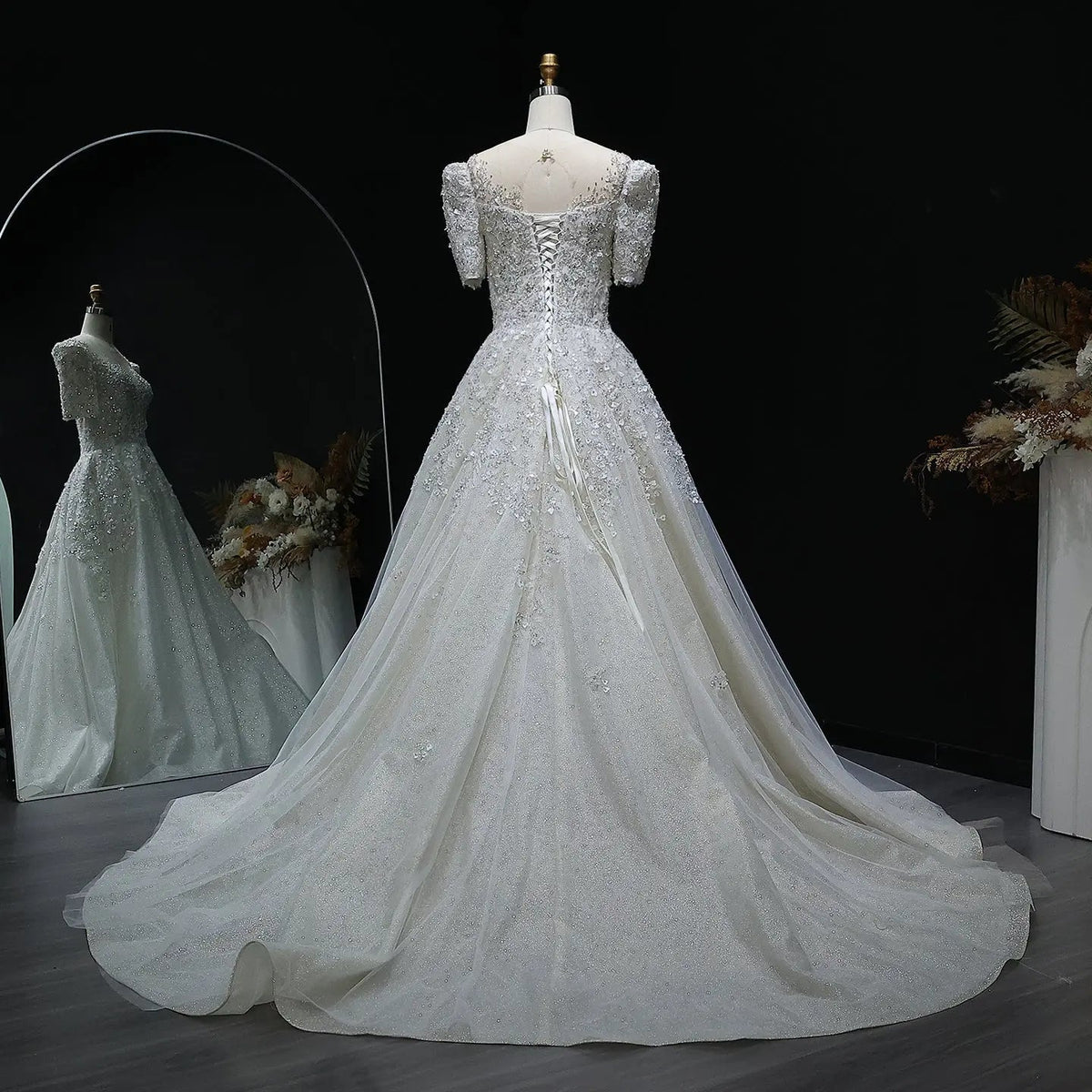 Luxury Beaded Puffy Lace Off Shoulder Wedding Dress ZP179