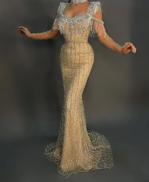 Gorgeous Yellow Tulle Beaded Prom Dress,Formal Mermaid Party Evening Dress - VelvetHem