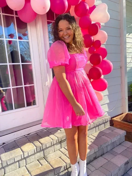 Organza Pink Baby Doll Dress,Pink Birthday Dress Pink Homecoming Dress (ZD12246) - VelvetHem