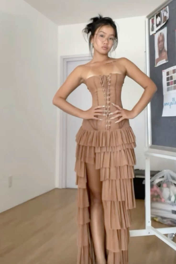 Vintage Layered Chiffon Long Prom Evening Dress - View 2 | VelvetHem