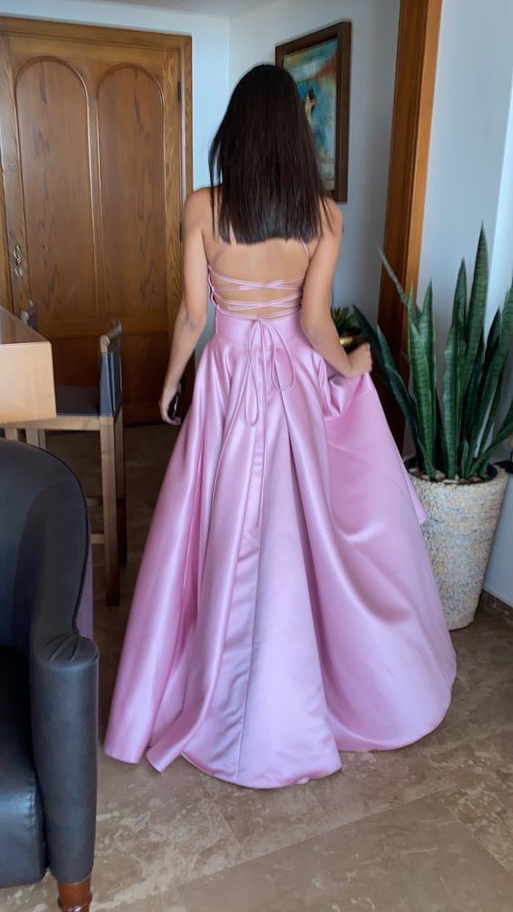 Classic Pink A-line Prom Dress With Pockets,Pink Dance Dress - View 3 | VelvetHem