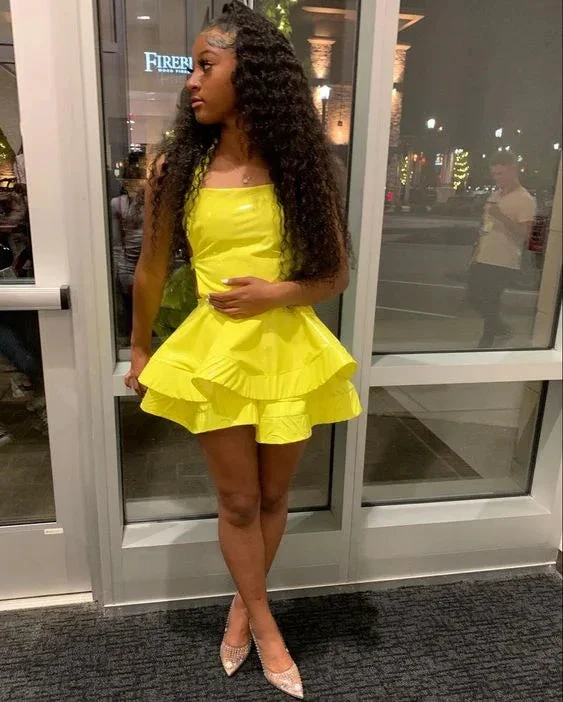 A-line Yellow Satin Short Homecoming Dress 8th Grade Prom (ZD12491)