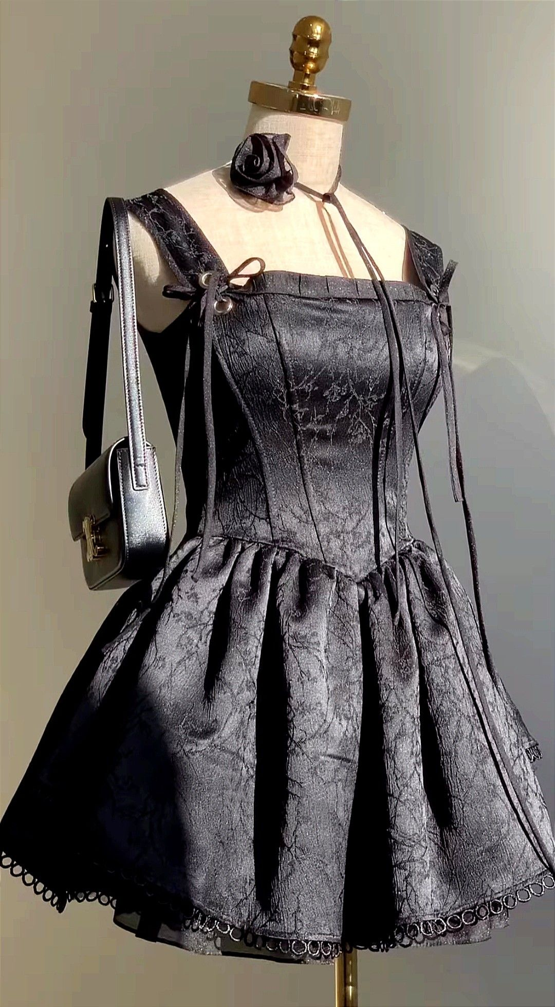 Vintage Black Satin Print Floral A Line Short Prom Dress Formal Graduation Homecoming Dress