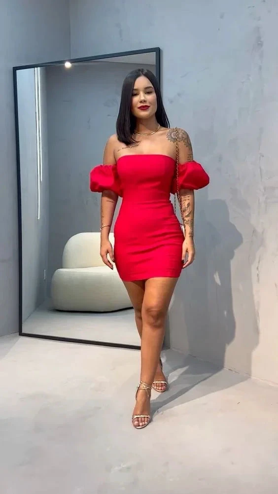 Strapless Red Homecoming Dress Red Cocktail Dress Y2187 by simplepromdress