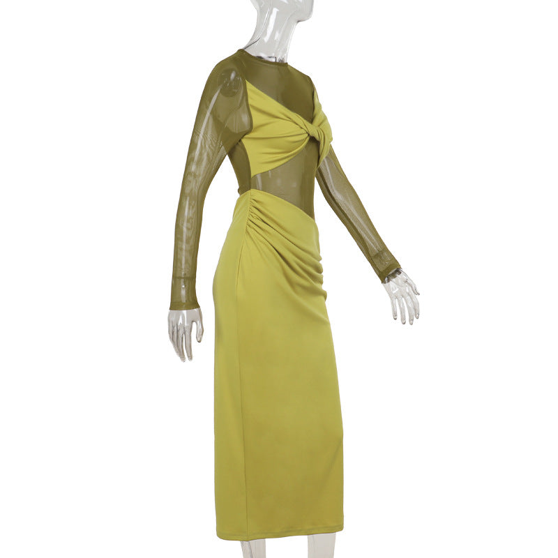 Marysh Mesh Bodycon Dress Yellow