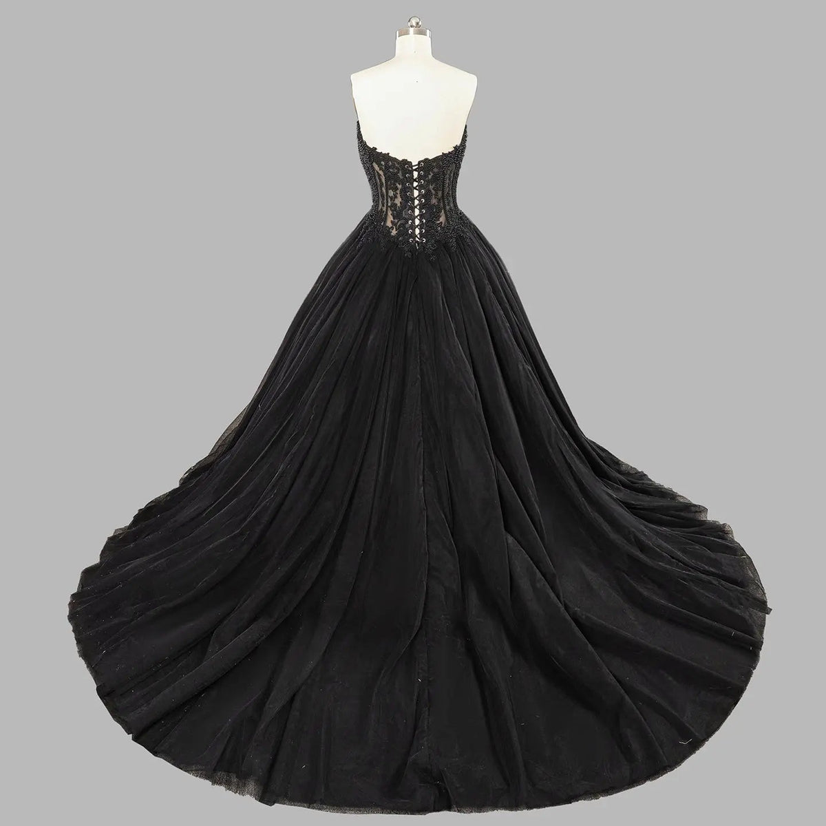 Black Lace Heavy Gothic Beading Wedding Dress Ballgown Corset Closure  ZP202