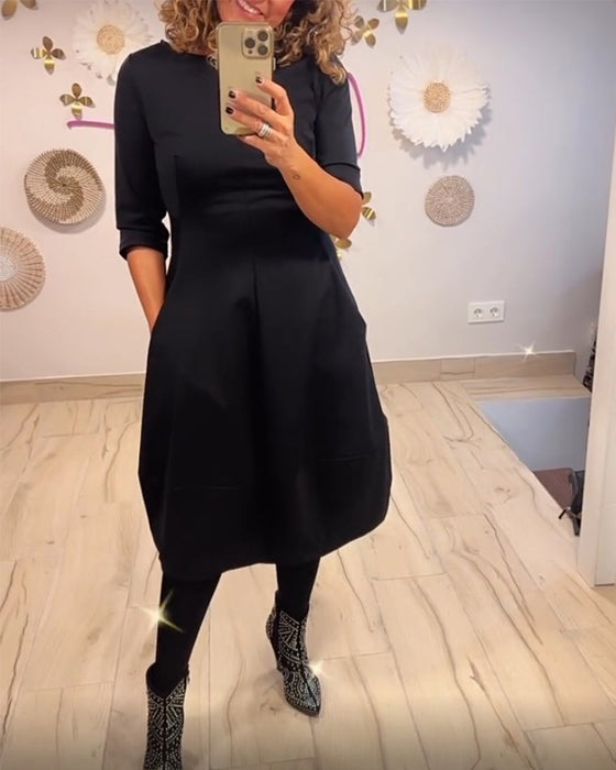 Elfrida Solid Color Dress with Pockets for Women Weekend Casual Style