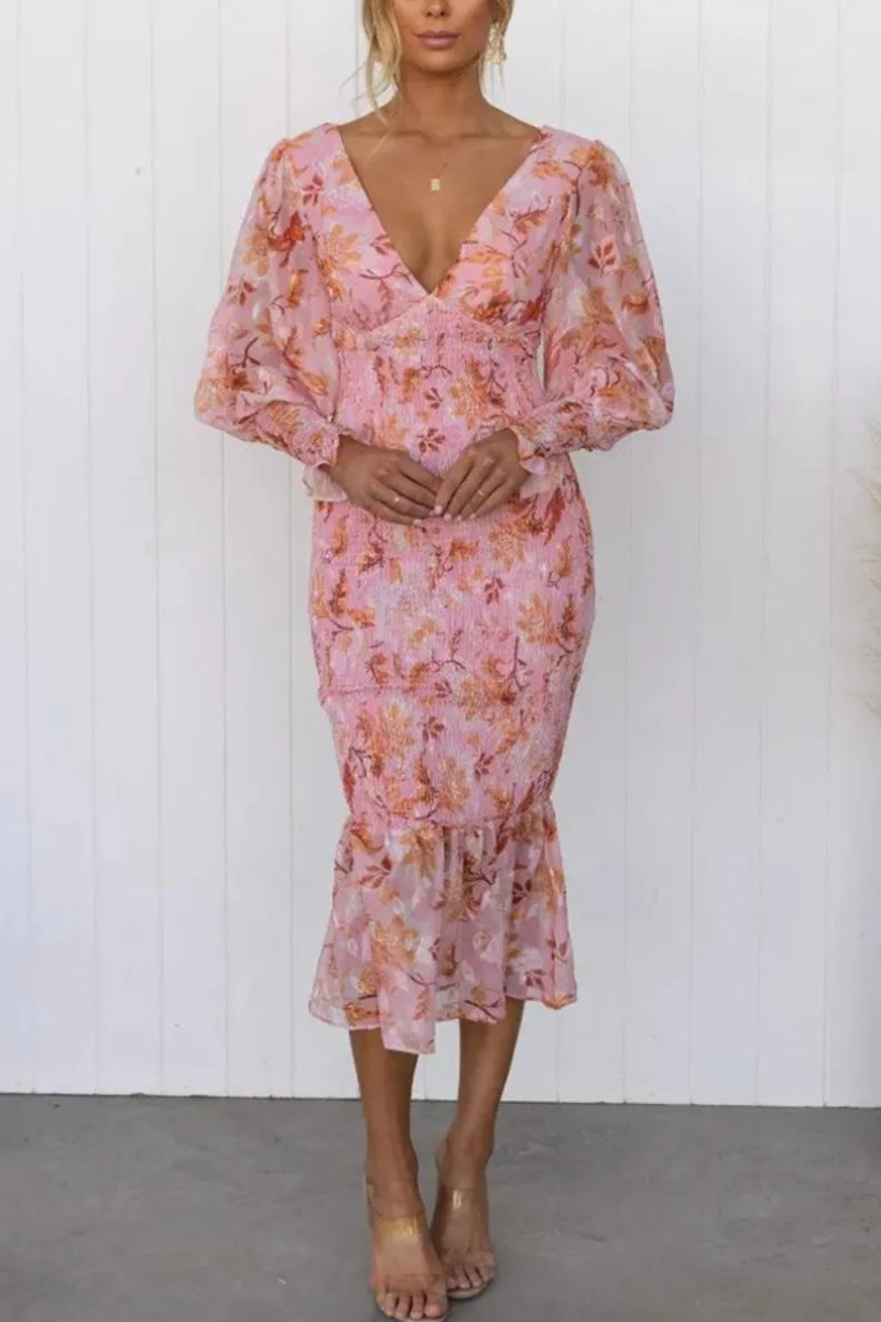 Jacinta Premium Floral Print Midi Dress Statement Occasion Edit