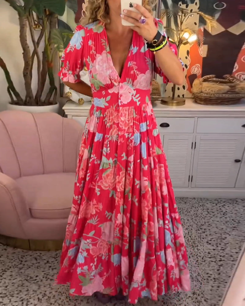 Tania Timeless Floral Dress a Line Puff Sleeves Elevated Occasion Wear